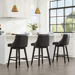 Martin 30 in. Dark Grey Solid Wood Frame Swivel Counter Height Bar Stool with Back and Faux Leather Seat (Set of 2)