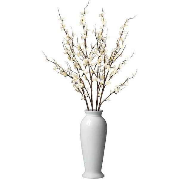 37 in. White Cherry Blossom Branches Artificial Flowers for Spring Summer Indoor Decoration (4-Pieces)