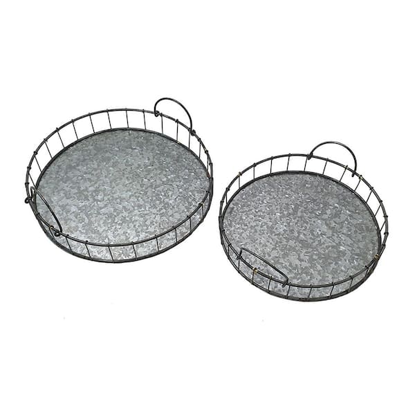Avex D14. 2x2. 6" Gray Iron Round Decorative Trays (Set of 2)