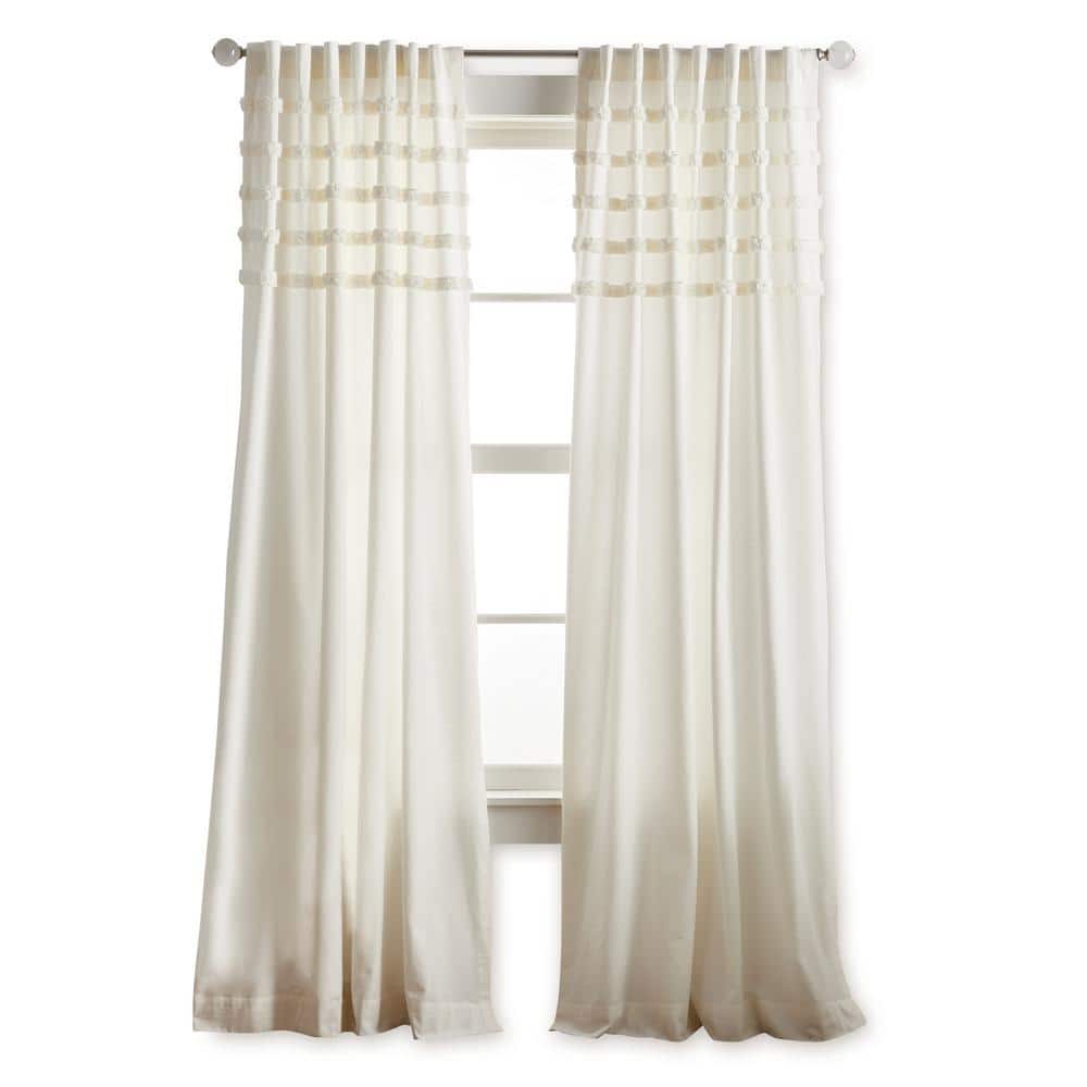Water's Edge White Cotton Light-Filtering Curtain Panels, 50" x 84"