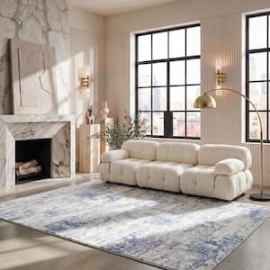 Amelia 9 ft. x 12 ft. Ivory/Blue Abstract Distressed Area Rug