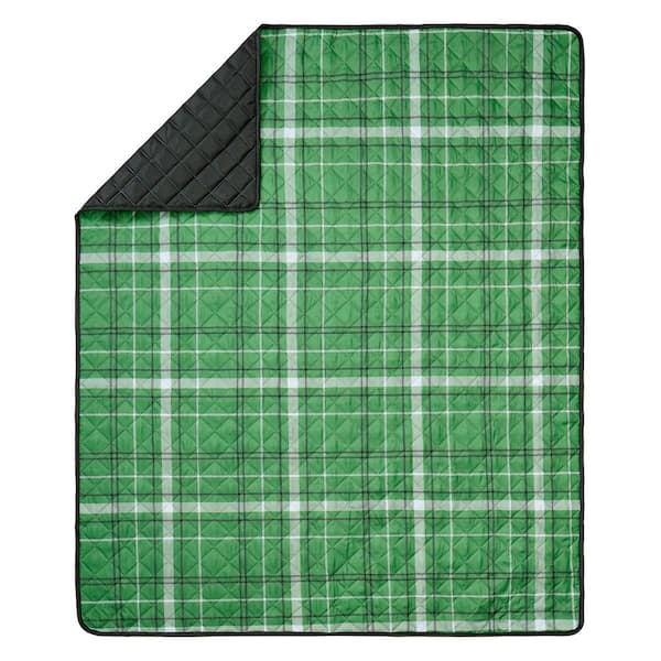 Camp Wandawega Scout Green Plaid Polyester Outdoor Throw Blanket with Tote