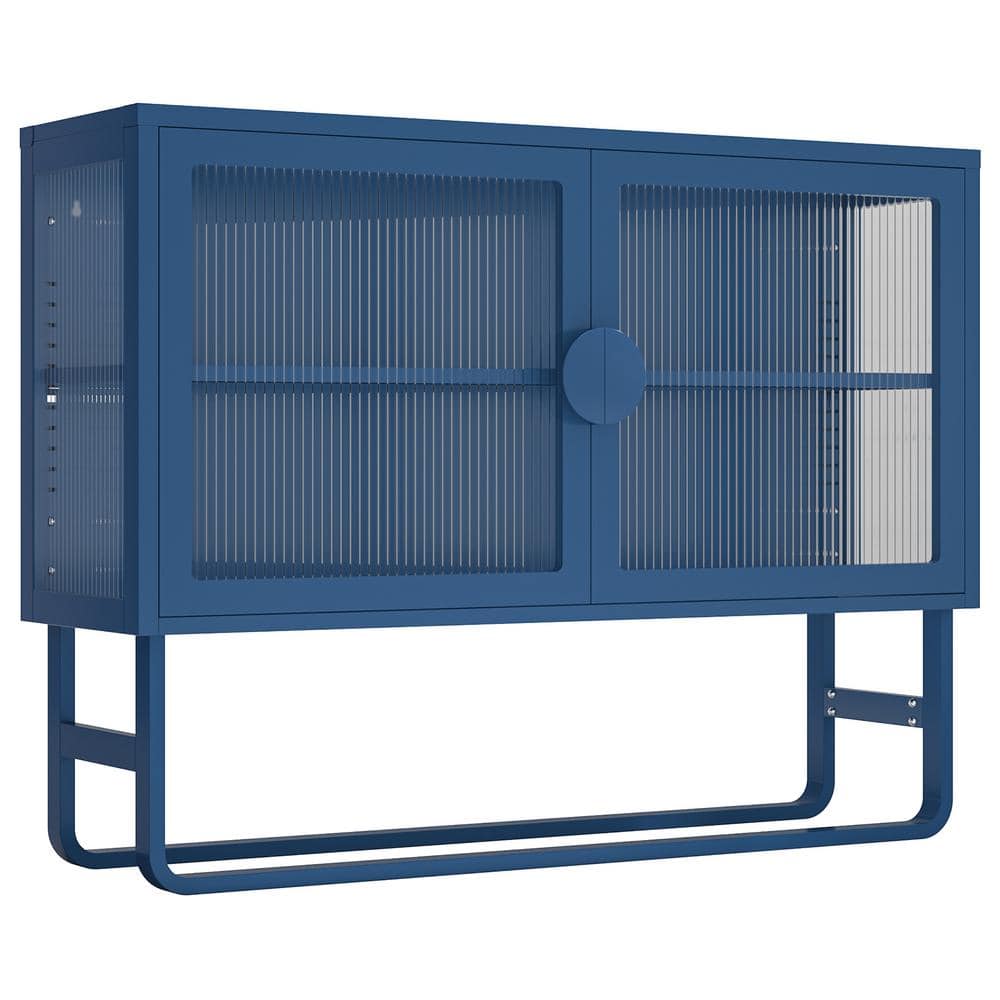 Blue Steel Sideboard Buffet Cabinet with Double Tempered Glass-Doors and Adjustable Shelf -  Tatahance, W68767906-Z