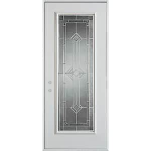 Stanley Doors 32 in. x 80 in. Neo-Deco Zinc Full Lite Painted White Left-Hand Inswing Steel Prehung Front Door, Prefinished White/Zinc Glass Caming