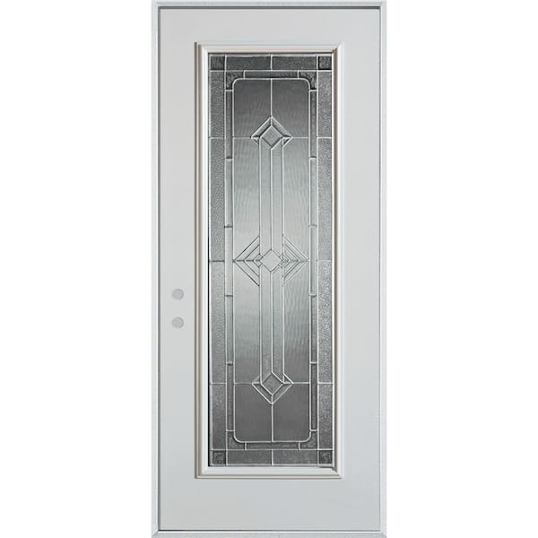 Stanley Doors 32 in. x 80 in. Neo-Deco Zinc Full Lite Painted White Right-Hand Inswing Steel Prehung Front Door