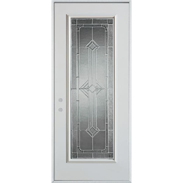 Stanley Doors 36 in. x 80 in. Neo-Deco Zinc Full Lite Painted White Right-Hand Inswing Steel Prehung Front Door