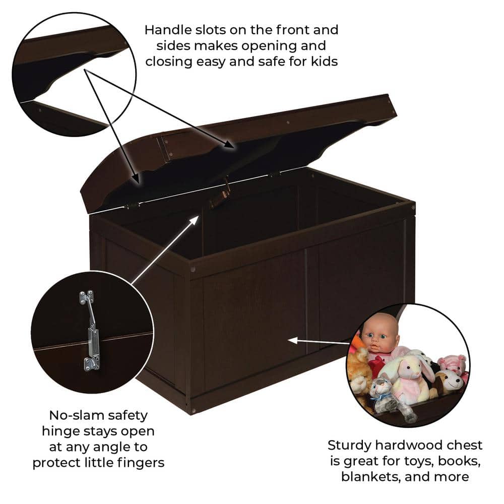 Espresso Wood Barrel Top Toy Chest with Safety Hinge