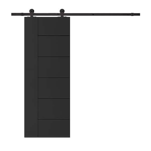 CALHOME Modern Classic 18 in. x 80 in. Black Stained Composite MDF Paneled Sliding Barn Door with Hardware Kit