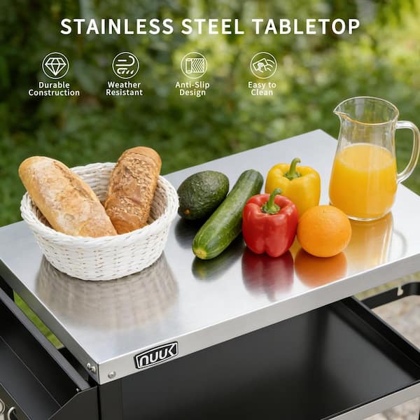NUUK 32 in. Pizza Oven Grill Cart, Stainless Steel Prep Table with