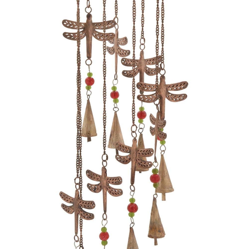 36" Brass Dragonfly Wind Chime with Glass Beads