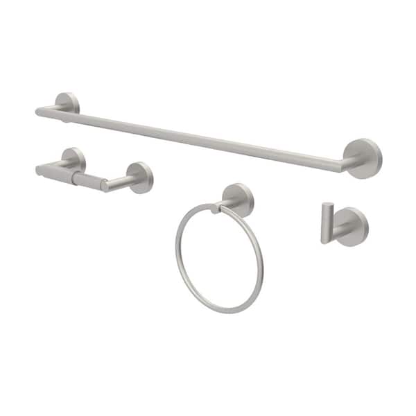 Glacier Bay Cartway 4-Piece Bath Hardware Set with Towel Ring, Toilet Paper Holder, Robe Hook and 24 in. Towel Bar in Brushed Nickel