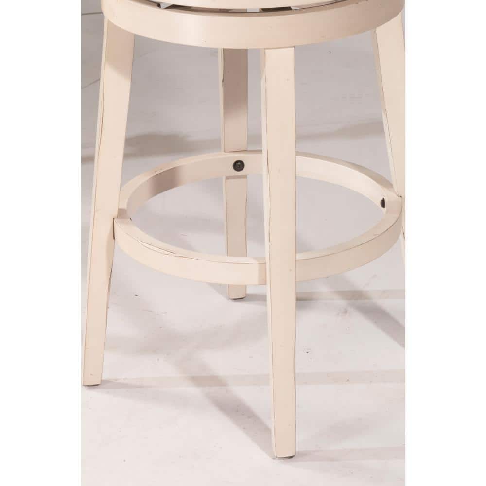 Sea White Wood Swivel Bar Height Stool with Fog Gray Upholstery