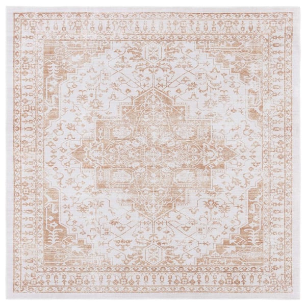 SAFAVIEH Arizona Beige/Gold 6 ft. x 6 ft. Machine Washable Transitional Medallion Square Area Rug