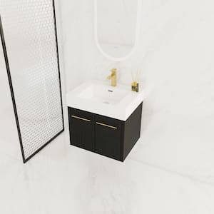 Victoria 24 in. W Wall-Mounted Modern Design Single Sink Bath Vanity with Ceramic Top in White and Cabinet in Black