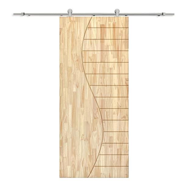 CALHOME 30 in. x 96 in. Natural Pine Wood Unfinished Interior Sliding Barn Door with Hardware Kit