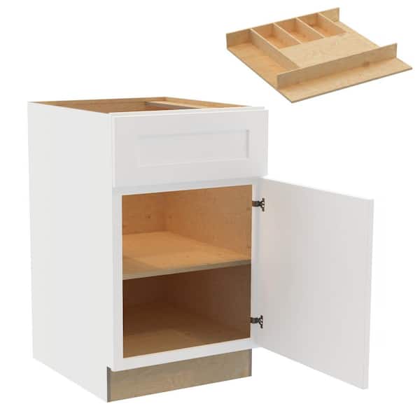 Home Decorators Collection Newport 21 in. W x 24 in. D x 34.5 in. H Assembled Plywood Base Kitchen Cabinet in Pacific White with Cutlery RH