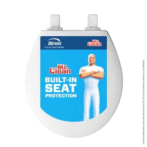 Mr. Clean Round Soft Close Enameled Wood Closed Front Toilet Seat in White Removes for Easy Cleaning + Antimicrobial