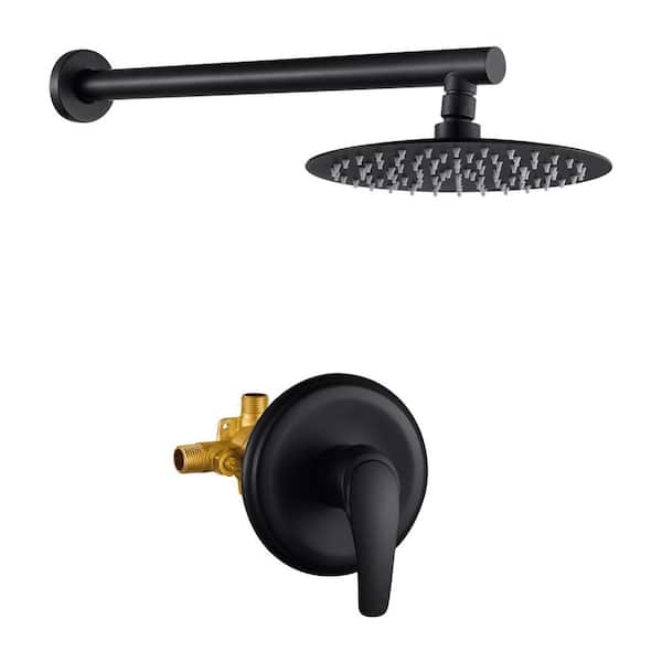Rainfull Single Handle 1-Spray 9 in. Shower Faucet 1.8 GPM Kit with Pressure Balance Valve in Matte Black