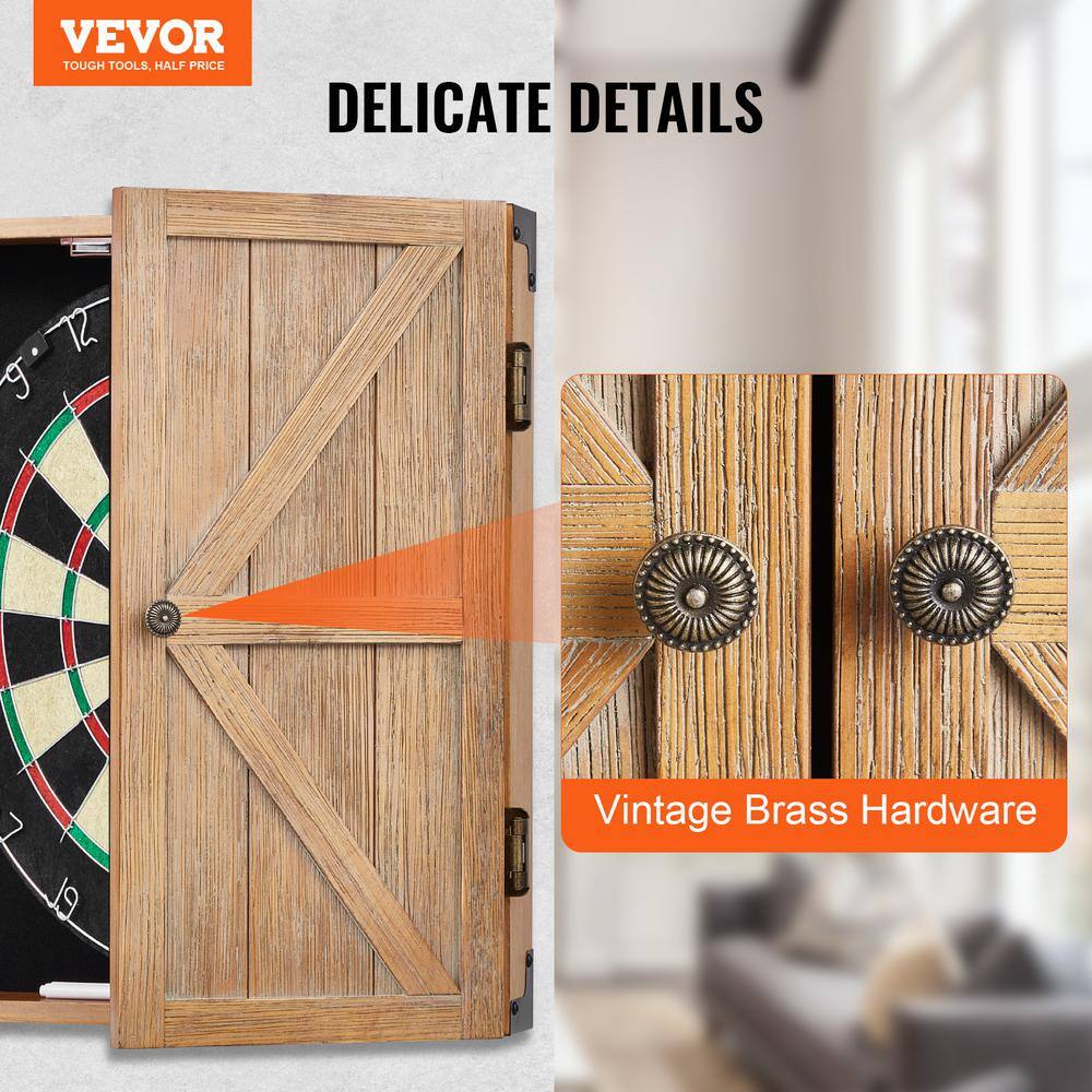 Rustic Solid Wood Dartboard Cabinet with Vintage Brass Hardware