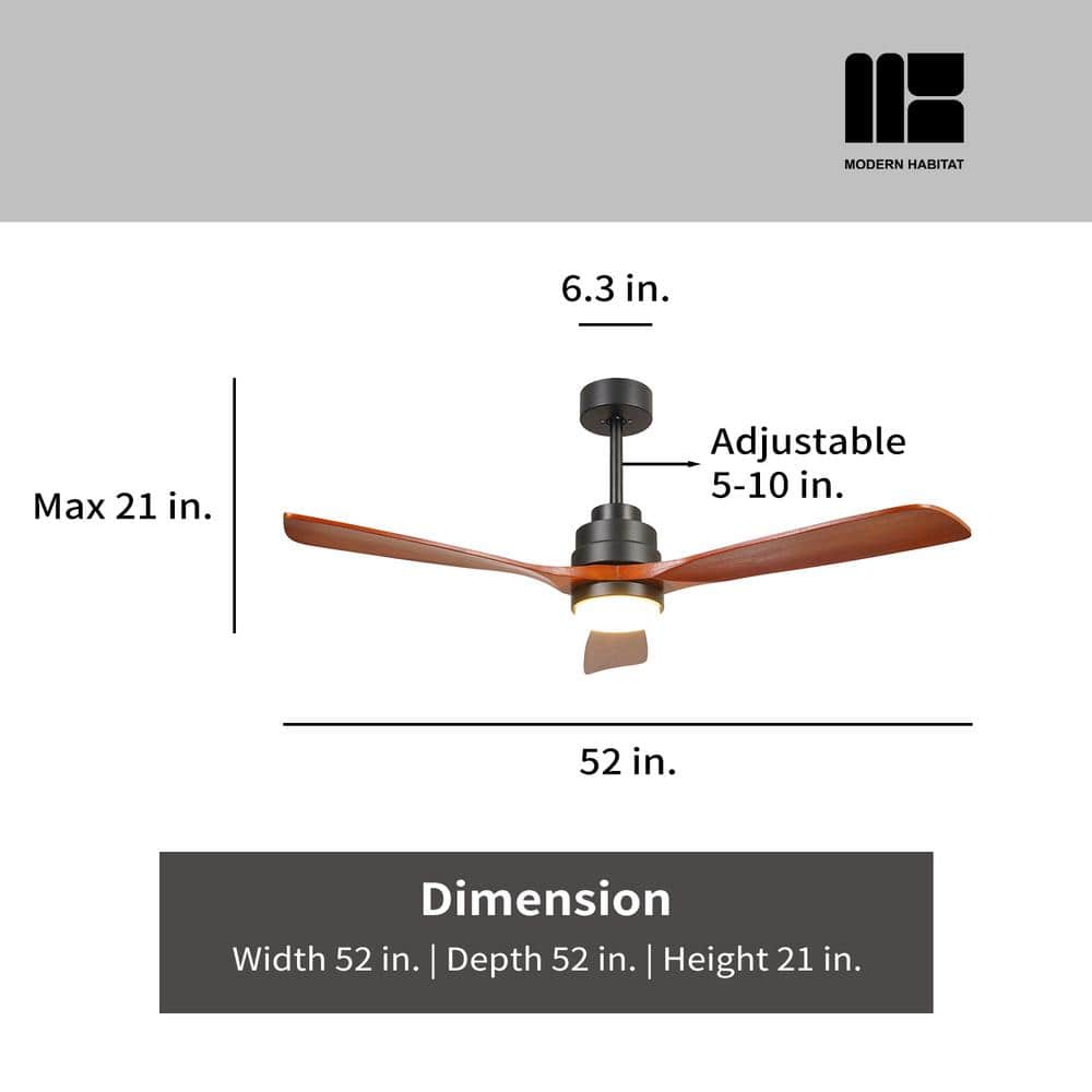 AuraVista 52-Inch Black and Medium Red Oak Ceiling Fan with LED Light and Remote