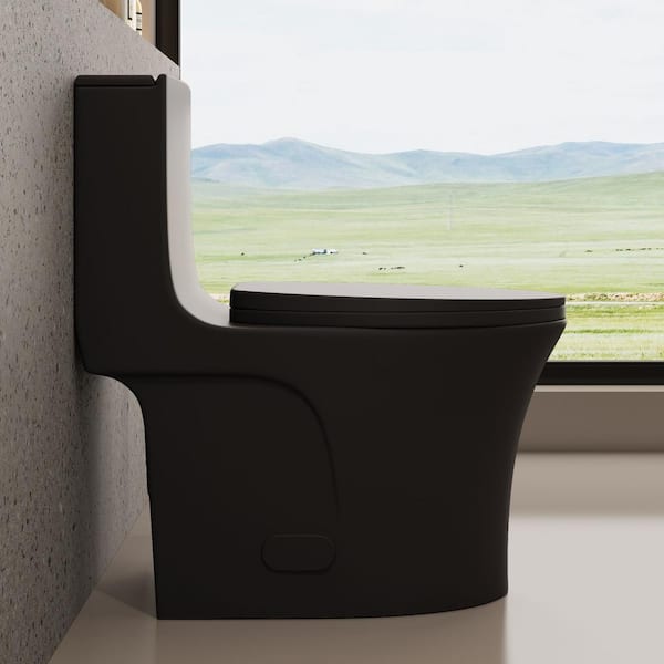 1-Piece 1.1/1.6 GPF Dual Flush Elongated Toilet in Matt Black Seat Included