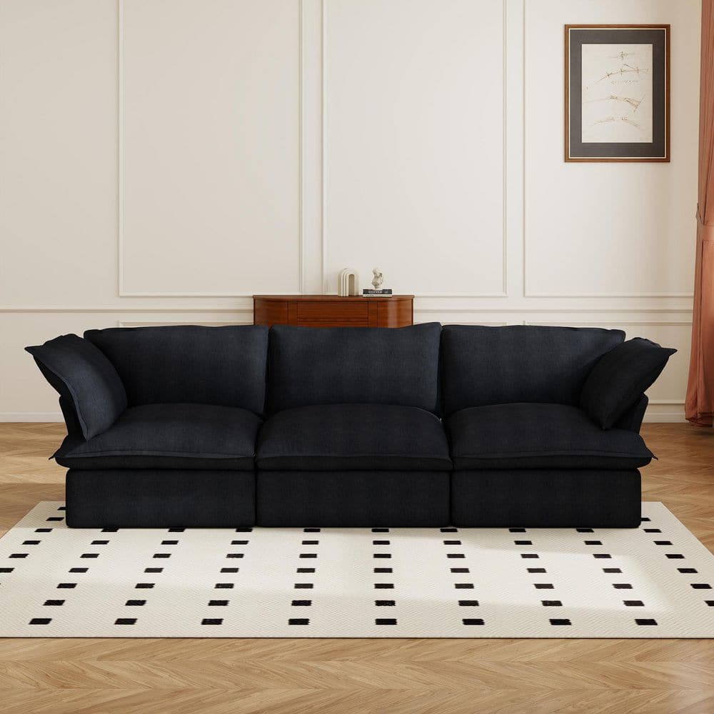 Wide Deep Seat 123 in. Flared Arm 3-piece Linen Modular Cloud Sectional Sofa with Washable Cover, Thick Cushion in Black price history on PriceWatchPro