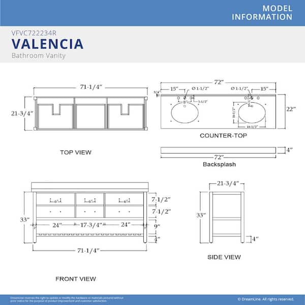 Valencia 72 in. W x 22 in. D x 34 in . H Oak Double Sink Bathroom Vanity - White with White Top
