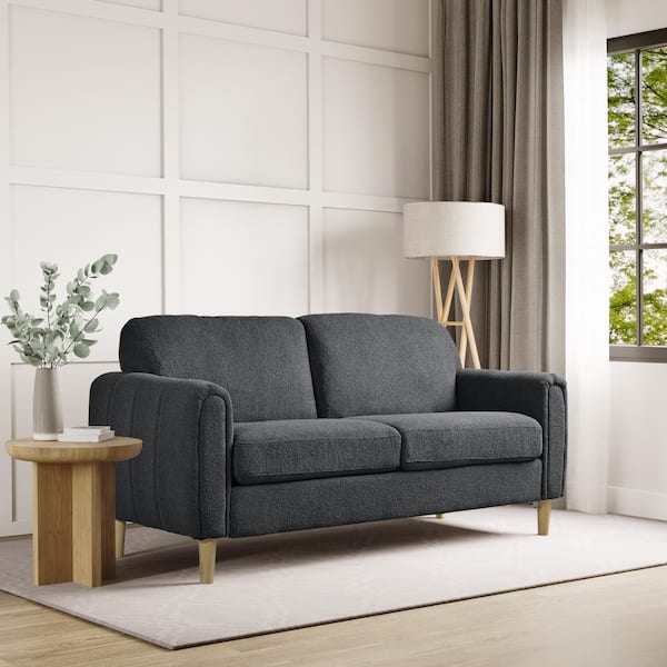 Serta Damascus 58.3 in. Charcoal Polyester 2-Seater Loveseat with Wood Legs