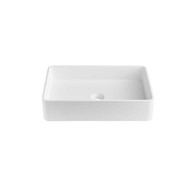 UPIKER Modern Matte Stone Style White Rectangular Vessel Sink with Pop ...