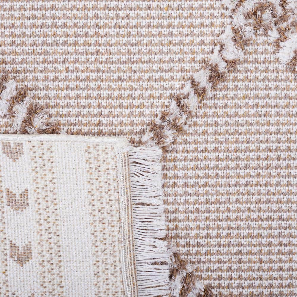 Ivory and Beige Geometric Flat Woven Synthetic Area Rug, 5' x 7'