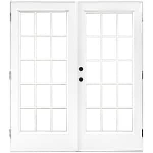 60 in. x 80 in. Fiberglass Smooth White Right-Hand Outswing Hinged Patio Door with 15-Lite SDL
