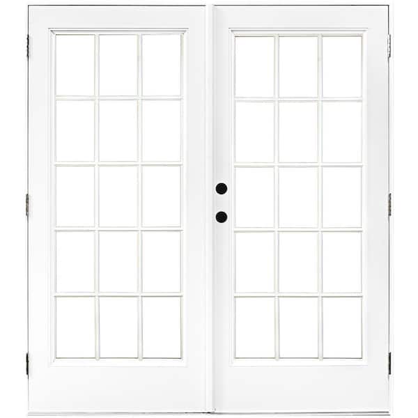 MP Doors 60 in. x 80 in. Fiberglass Smooth White Right-Hand Outswing Hinged Patio Door with 15-Lite SDL