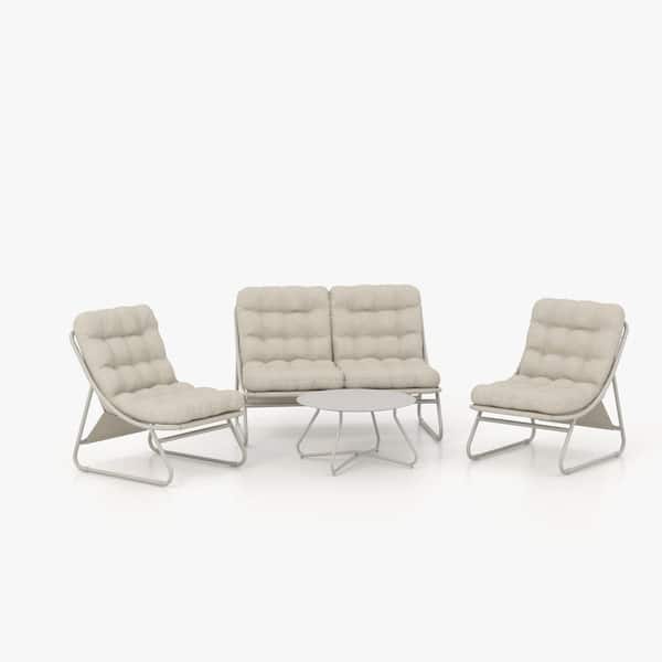 Champagne 4-Piece Metal Outdoor Patio Conversation Set with Removable Padded Olefin Cushions