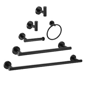 6-Piece Bath Hardware Set with Towel Ring Toilet Paper Holder Towel Hook and Towel Bar in Stainless Steel Matte Black