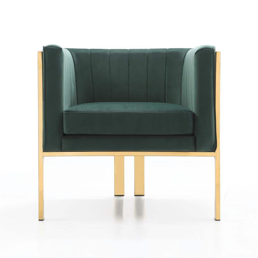 Art Deco Blue Velvet & Polished Brass Geometric Accent Chair