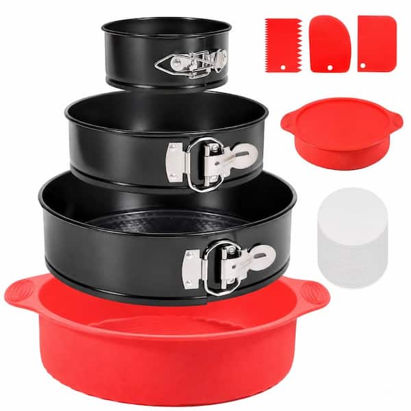 Leakproof Springform Cheesecake Pan Set with Silicone Protector and 50 Parchment Liners, 4 in., 7 in., 9