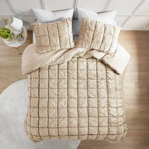 Velvet Dream Puff Tan Microfiber Twin Comforter Set