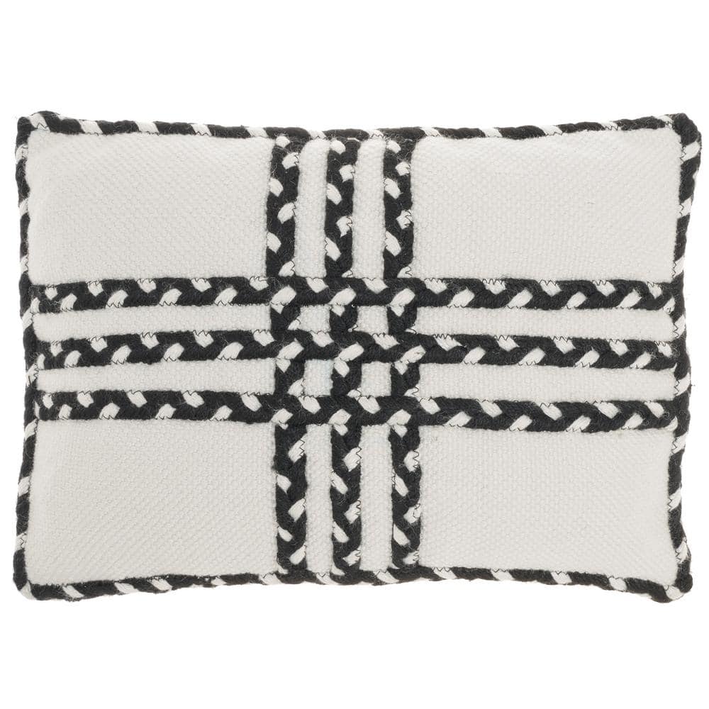 Black and Ivory Braided Polyester 14" x 20" Indoor/Outdoor Throw Pillow
