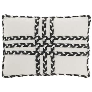 Black Stripes & Plaids 20 in. x 14 in. Indoor/Outdoor Rectangle Throw Pillow