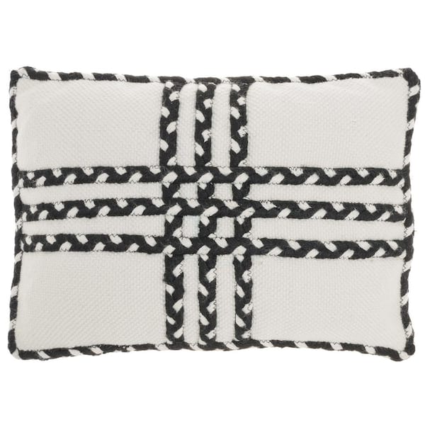 Mina Victory Black Stripes & Plaids 20 in. x 14 in. Indoor/Outdoor Rectangle Throw Pillow