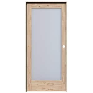 MODA Rustic 24 in. x 80 in. Left-Handed Full Lite Frosted Glass Natural Unfinished Wood Single Prehung Interior Door
