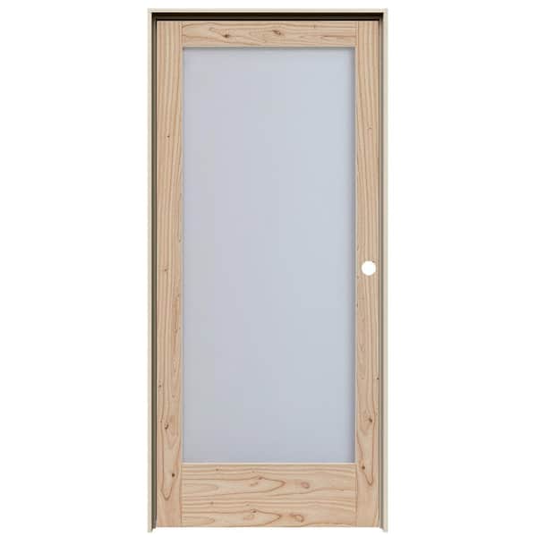JELD-WEN MODA Rustic 30 in. x 80 in. Left-Handed Full Lite Frosted Glass Natural Unfinished Wood Single Prehung Interior Door