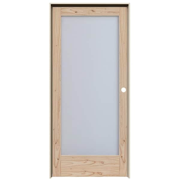 MODA Rustic 36 in. x 80 in. Left-Handed Full Lite Frosted Glass Natural Unfinished Wood Single Prehung Interior Door