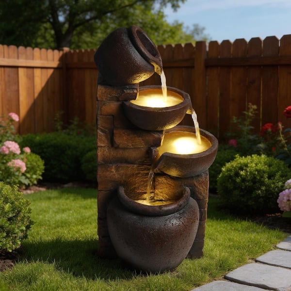 20.8 in. Tall Outdoor 5-Tier Outdoor Metal Water Fountain with