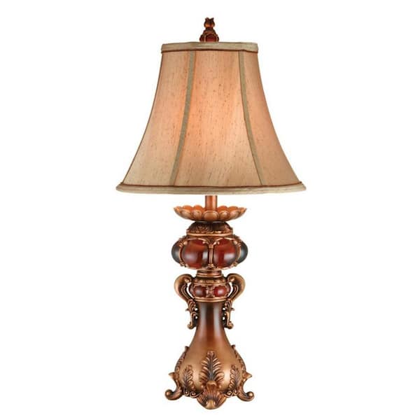 HomeRoots 31 in. Antique Inspired Brown Table Lamp with Linen Lamp Shade