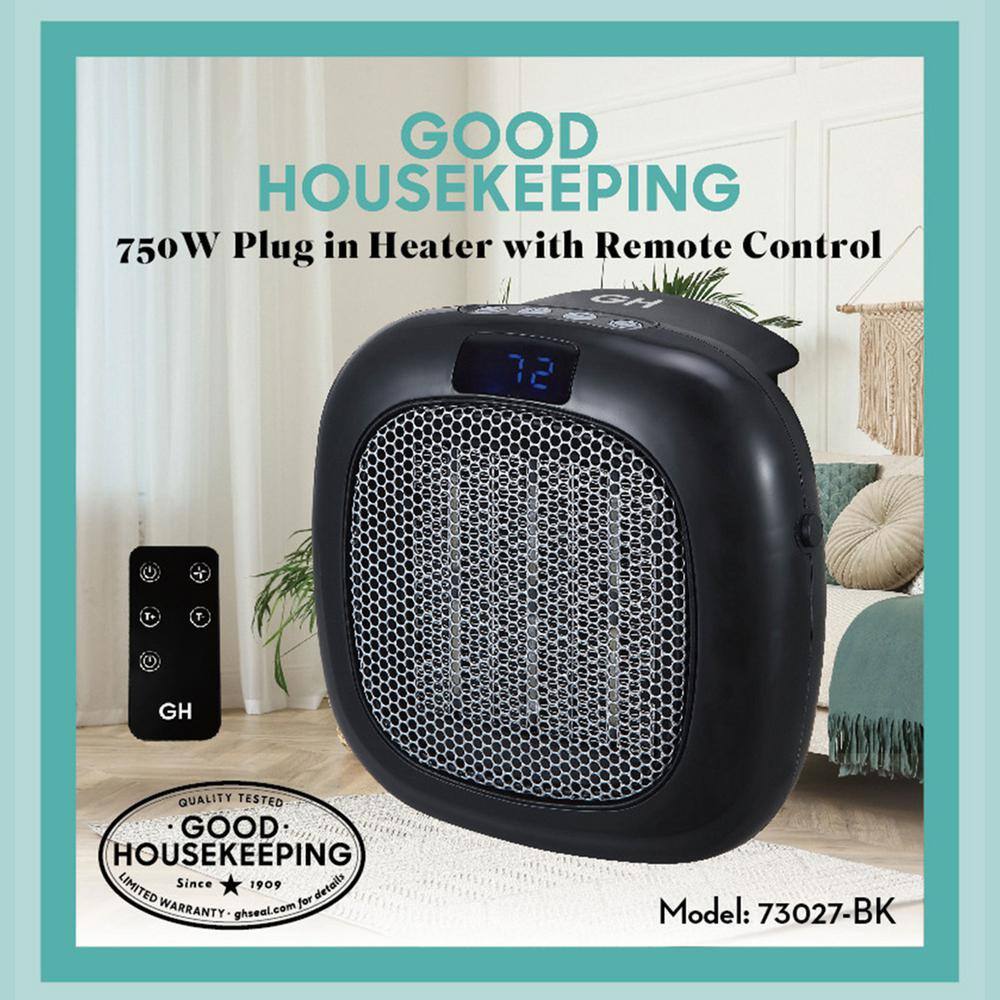 Black Wall-Mount Electric Mini Heater with Thermostat