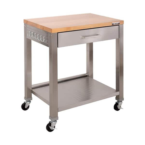 Seville Classics Stainless Steel Rolling Work Center Island Table Kitchen Cart Wood Top Drawers, 30 in. W x 20 in. D x 36 in. H