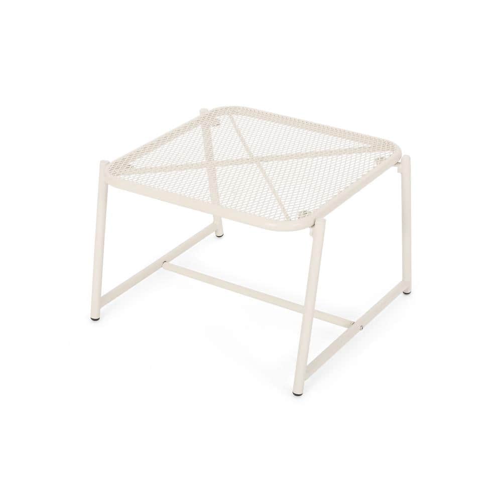 Matte White Metal Outdoor Side Table, Patio Bistro Table, Outdoor Coffee Ta