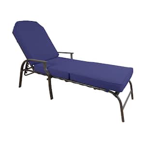 Maya Dark Brown 1-Piece Metal Outdoor Chaise Lounge with Navy Blue Color Cushion