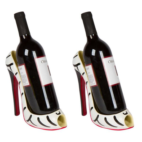 Trademark Innovations 8 in. x 7 in. H High Heel Single Wine Bottle Holder - Zebra Print Wine Rack (Set of 2)